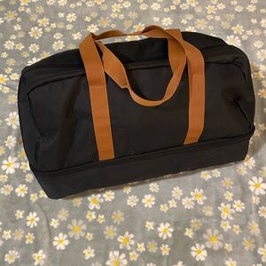 DSW Black Duffel Bag with Tan Straps